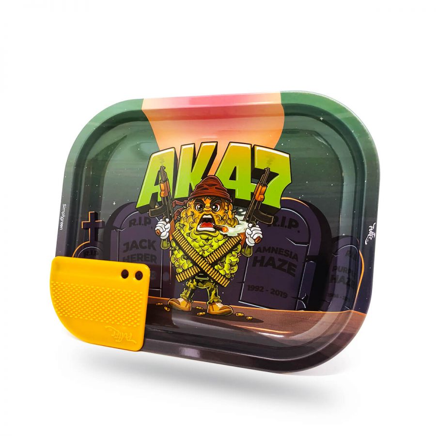 [BEST BUDS] Metal Rolling Tray with Magnetic Grinder Card - Mission AK47 Small