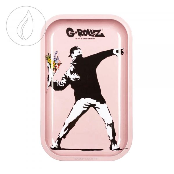 [G-ROLLZ] Rolling Tray M Banksy's Flower Thrower Pink 175 x 275mm
