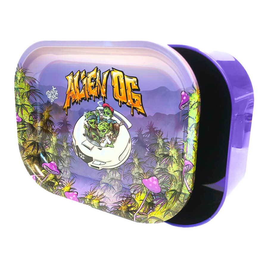 [BEST BUDS] Thin Box Rolling Tray with Storage Alien OG