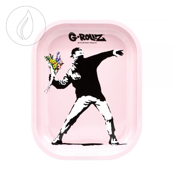 [G-ROLLZ] Banksy's Flower Thrower Pink Rolling Tray Small 140 x 180mm