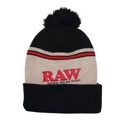 [RAW] POMPOM HAT BLACK-BROWN